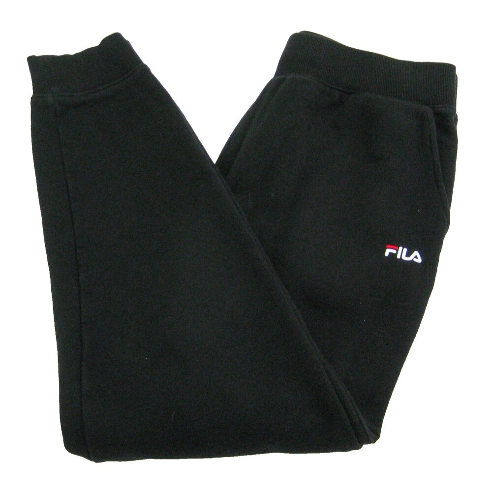 FILA Black Jogger Pants Womens Large Logo Sweatpants 2 Pockets Drawstring